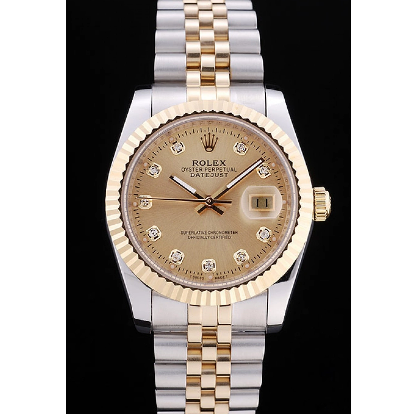 Aaa fake watches Bezel Dial Rolex Ribbed 7452 Datejust Diamonds Gold 0725